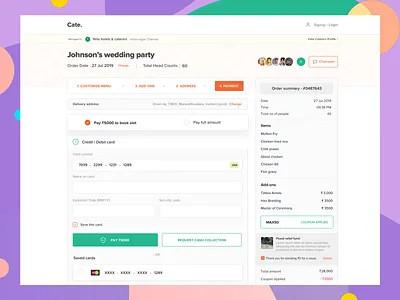 Payment addons address banks cards catering checkout customize event management food ordering payment payout