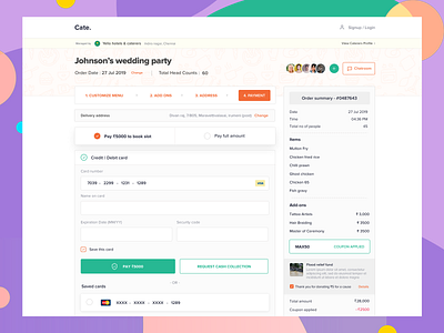 Payment addons address banks cards catering checkout customize event management food ordering payment payout