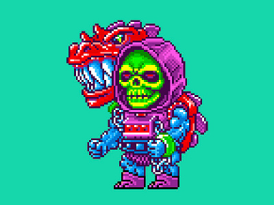 Dragon Blaster Skeletor Pixels 16 bit 80s he man illustration masters of the universe motu nes pixel art pixels skeletor