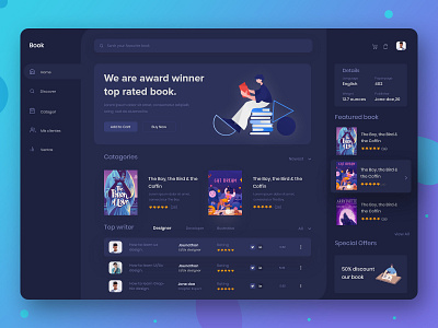 Books Store Web App (Dark Version) 2020 trends app design application book app book store dark dashboard dashboard interaction product design ui ux user interface design web design