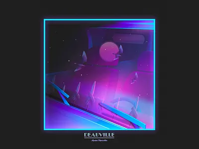 ✨DEAUVILLE ✨ 80s art beach car city city illustration deauville france french illustration moon neon night retrowave vaporwave