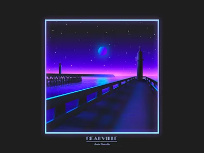 ✨DEAUVILLE ✨ 80s beach city city illustration deauvillle france french illustration moon neon night retrowave vaporwave water