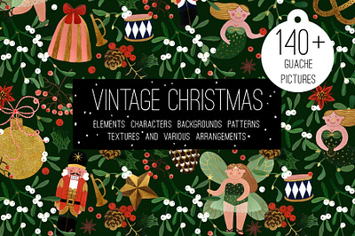 Vintage Huge Christmas Set card card design cards christmas clipart christmas design christmas set design design elements happy new year huge huge christmas illustration label merry christmas paper postcard thank you card vintage vintage huge christmas wrapping paper