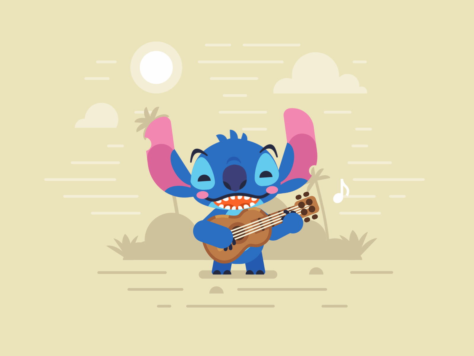 Disney World / Stitch - Animation animation bich characterdesign chill design disney guitar pick illustration joystick joystick n sliders motion motion design motiondesign palms shapes sun vector