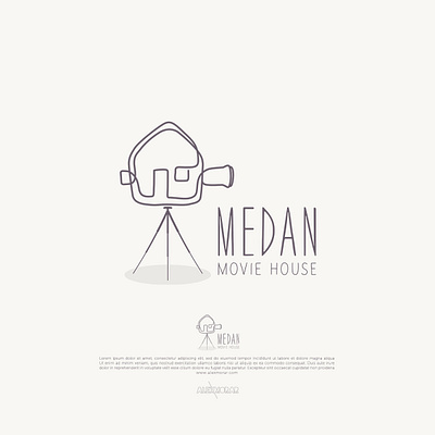 MEDAN Movie House logo design by Alex Mora cameraman dodle filming handmade house logo photocamera trepied video video production videocamera