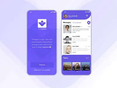 Chatkorner - Messenger and topic chat chat chat app contact dailyui design flat message messenger purple signin signup topics ui uidesign uiux