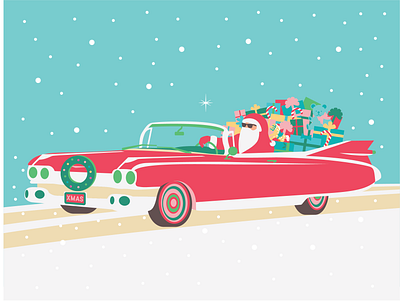 Santa Claus is Comin' to Town art cadillac character illustration chirstmas illustration christmas design flat holiday holiday card illustration presents santa santaclaus vector