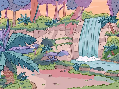 Jungle Sunset background cartoon digital art drawing graphic design illustration jungle