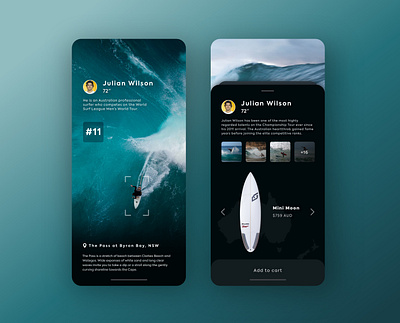 DUOTONE (The Surfers Store) - App Design app blue branding cart dailyui design ios mobile app sea shopping sport surf surfer surfing ui ux wave