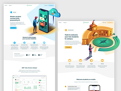 Student Experience ai campus college concept illustration education engagement isometric journey mobile modern student university ux ui visual language