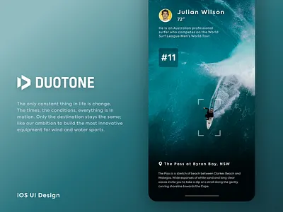 DUOTONE (The Surfers Store) - App Design app blue brand cart dailyui design duotone ios mobile app shopping shopping cart sport surf surfers surfing ui ux wave