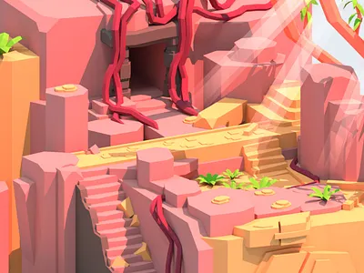 Mysterious Entrance 3d blender blender3d illustration jungle lara croft low poly lowpoly minimalist temple