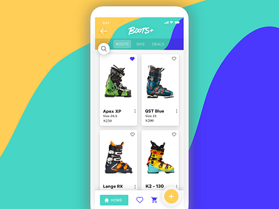 Boots+ Mobile Ecommerce UI Design ecommerce marketplace menu mobile app mobile ui modern shop shopping shopping cart ski tiles winter