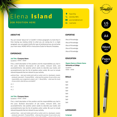 Creative Resume for Word & Pages “Elena Island” creative cv creative resume cv template instant download modern cv modern resume one page resume professional resume resume and cover resume design resume for word resume template resume template word resume word template for resume three page resume two page resume