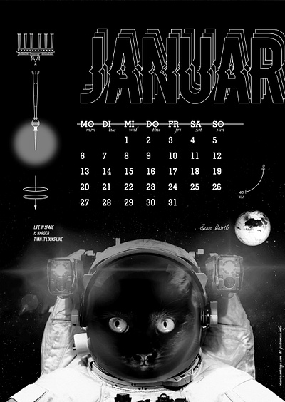 2020 Cats + Dog Space Journey astronaut black cat calendar cat cats dog graphicdesign journey otavio santiago shiba inu space