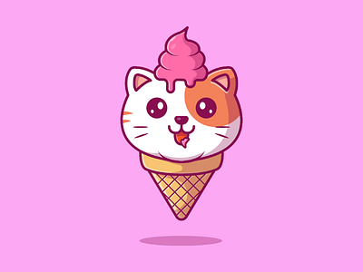 Ice C(ream)AT 🍦😸 cartoon cat cream cute happy ice icon illustration logo mascot sticker strawberry