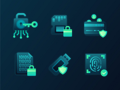 Cybersecurity Icons 1 2d blockchain computer icon crypto wallet cryptocurrency encryption fingerprint fintech flat hacking icon icon set illustration security security app sim card transaction ui ux vector