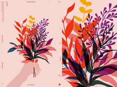 Hand full of flowers abstract composition form illustration laconic lines minimal poster poster a day poster art