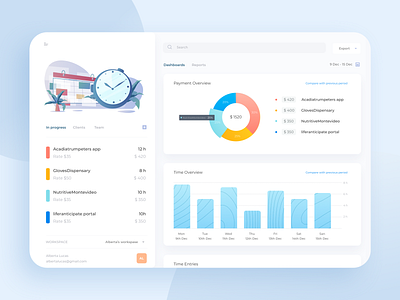 Time Tracking Software analytic dashboard payment project management statistics tracker ui