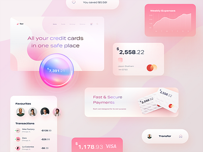 Banking app UI elements 3d app apple pay balance banking card credit card expenses finance finance analytics fintech graph lend mastercard mobile money simple clean interface transaction ux design visa