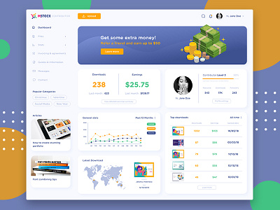 Microstock Contributor Dashboard app dashboard dashboard ui design icon landing page typography ui ux web