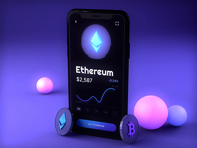Cryptocurrency app 3D mockup 3d animation app bitcoin clean design ethereum fintech interface mobile mockup motion ui ux wallet