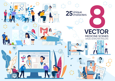 Medicine Vector Scenes adult aid analysis care doctor experiment flat health illustration lab medic medical medicine physician practice scene science vector visit woman