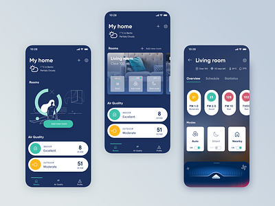 Air Purifier Smart Home App - dark mode air purifier air quality blank slate blank state concept app dark mode illustration interior ios mobile smart home smarthome