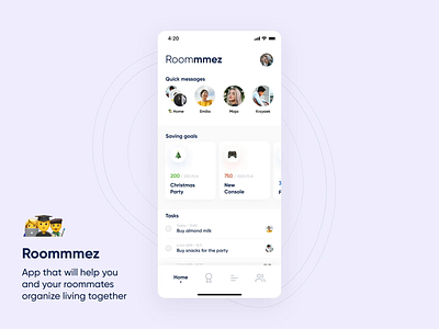 Roommmez - for you and your roommates animation app clean clean ui concept crypto design goals interaction mobile roommates savings tasks todo ui ux