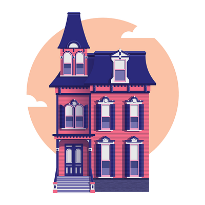 Victorian house building design flat house illustration illustrator mansion pink vector victorian