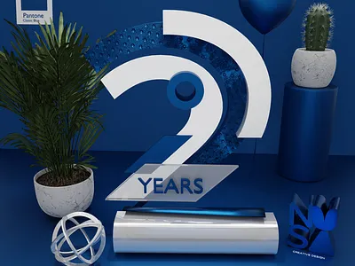 NUSA 2 Years 3D Composition 3d adobe blender classicblue design digitalart illustrator pantone render type