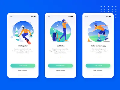 Onboarding Illustration for Kuysport Platform app character colorful design flat golf gradient gradients illustration mobile app mountain onboarding roller skate simple ski snow sport sports winter winter ski