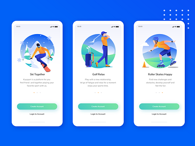 Onboarding Illustration for Kuysport Platform app character colorful design flat golf gradient gradients illustration mobile app mountain onboarding roller skate simple ski snow sport sports winter winter ski