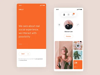 Social APP app interaction landingpage orange profile red social ui