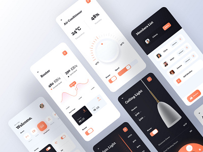 Smart Home App - All Screens app home interior ios lamp light minimal mobile orange smart home smart home app ui ux