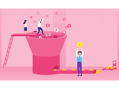 lead generation adobe banner design blog post coin content marketing flat illustration funnel generator illustrator jotform lead lead generation pink