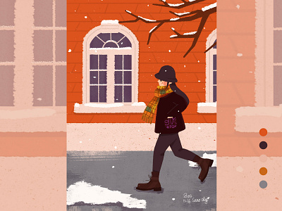 snowday art character drawing girl illustration red house snow snowday walk water
