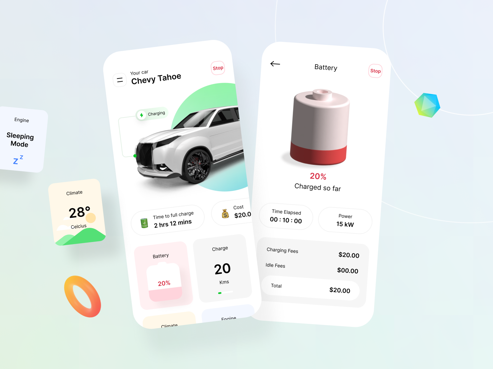 Smart Car Charge app (Version 1) 3d app application battery branding car car charging charge design electric energy illustration logo neel prakhar remote sharma smart ui web