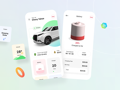 Smart Car Charge app (Version 1) 3d app application battery branding car car charging charge design electric energy illustration logo neel prakhar remote sharma smart ui web