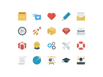 Basic Flat Icons Set 100x100 business colorful download flat flat design game icons icons pack icons set vector web