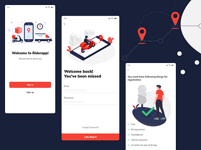 Mobile Application - Rider App android booking concept creative illustration ios login mobile mobile app design react native ride ride sharing rider service ui uiux ux