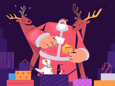 Gift for Santa art cartoon character character design christmas design fireart fireart studio gifts happy illustration new year present puppy santa santa claus