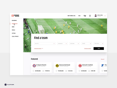 Sponsor.Online - Find Club clean compare dashboard design football football club footballer interface search soccer soccer club ui ux website