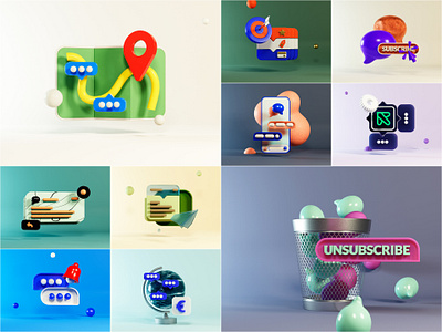 First reinterpretation of Rule illustrations 3d animation balloon blender branding c4d color concept cycles icon illustration interface maps message mockup render trash ui ux web design