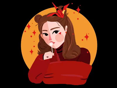 Lollipop Girl black cool design drawing girl illustration lollipop lovely moon paint red star typography yellow