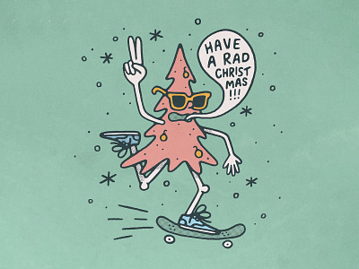 Have a Rad Christmas! card christmas christmas tree cool fun handmade holiday holiday card illustration skate skateboard texture tree