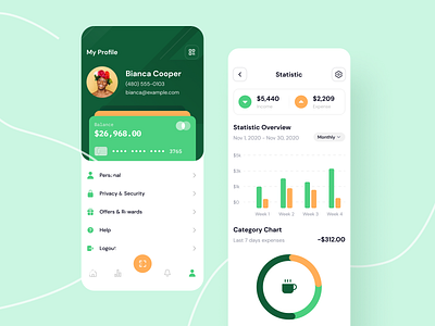 WPay - Wallet User Profile and Financial Statistics app card chart clean design e-wallet finance graph invesment minimal mobile modern money payment profile statistics transaction ui ux wallet