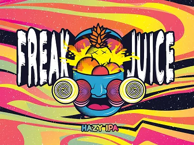 Freak Juice - Hazy IPA beer beer art beer can beer label brewery freak fruit hazy ipa juice new mexico rio bravo brewery trippy