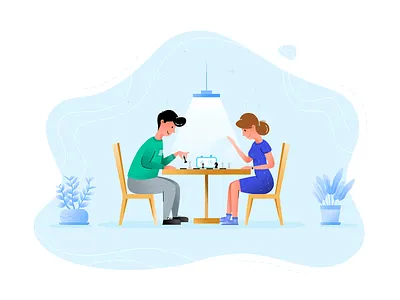Chess Match art blue boy branding character character design characterdesign characters chess design digitalart flat illustration girl graphic illustration illustrator plant rez felix rezfelix