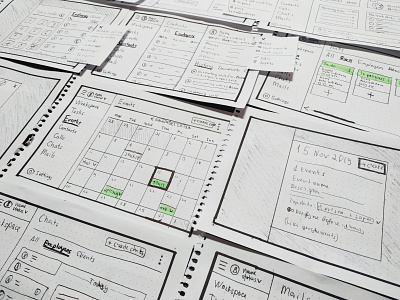 Scrap from work: Wireframes sketches calendar events prototypes sketches tasks wip wireframes work in process